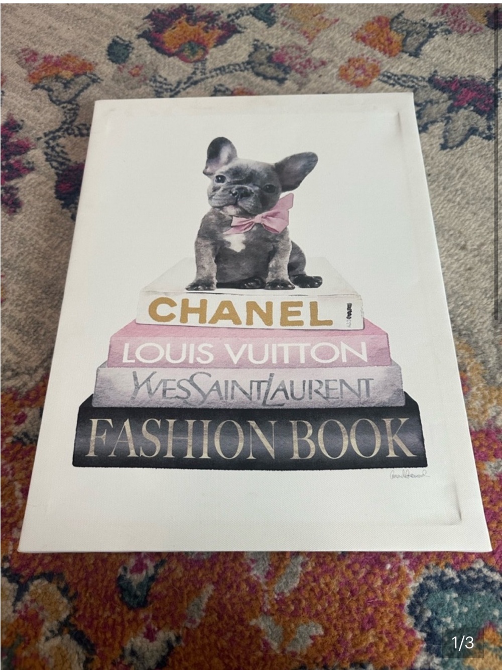 French Bulldog Canvas Art with Pink and Gold Accents